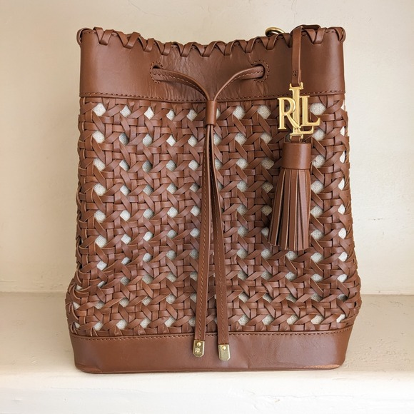 Lauren Ralph Lauren Handbags - Lauren Ralph Lauren Woven Leather Bucket Bag Field Brown Diana Portwood Tote